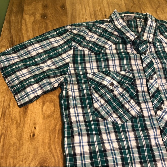 True Religion Green Plaid Embroidered Mens Button Down Short Sleeve Shirt XXL - Picture 3 of 9